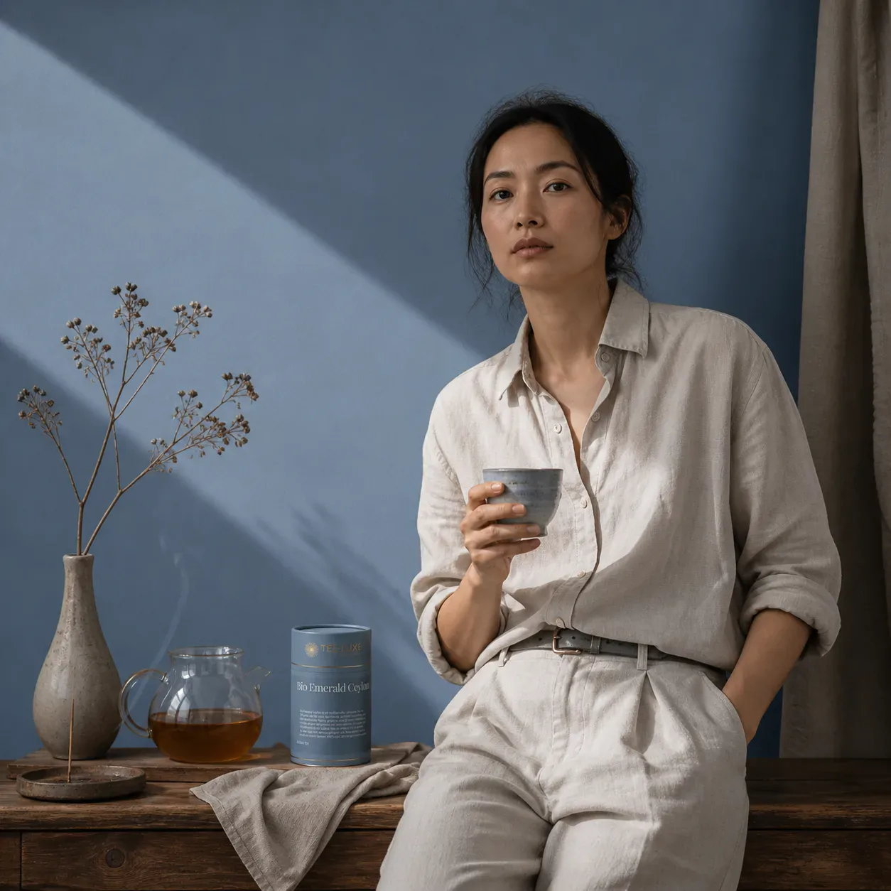 Bio Emerald Ceylon Schwarzer Tee – Lifestyle-Aufnahme mit Tasse und natürlicher Dekoration