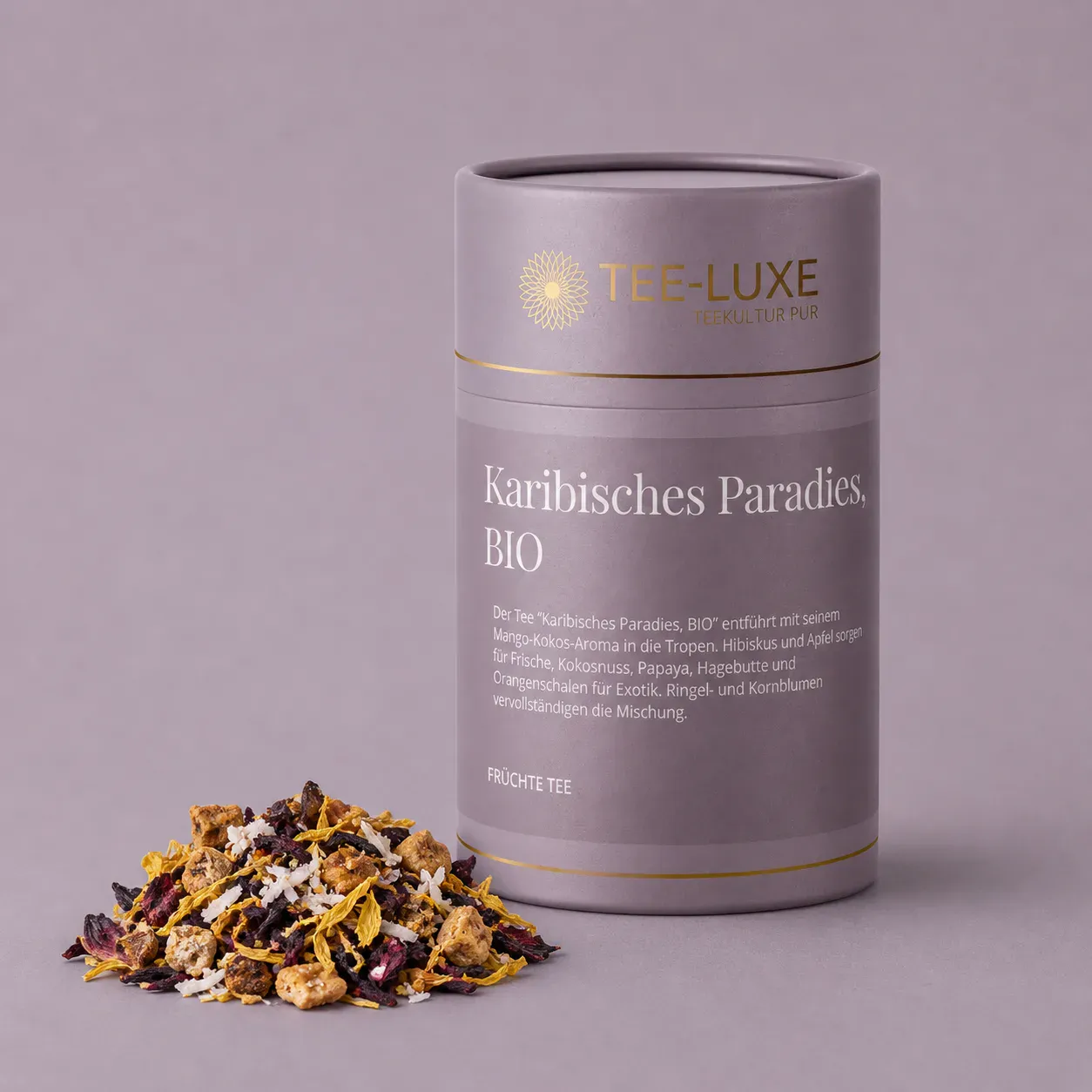 Früchte Tee - Karibisches Paradies, BIO - 100 g - Verpackung mit losem Tee