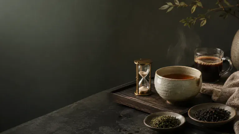 Ruhiges Tee- und Kaffee-Stillleben als Headerbild für Teein vs. Koffein.